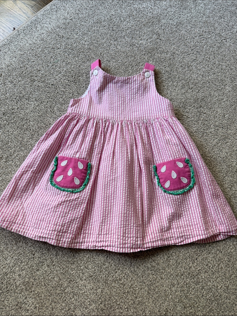 Florence Eiseman Pink Seersucker Watermelon Pocket Girls' Dress